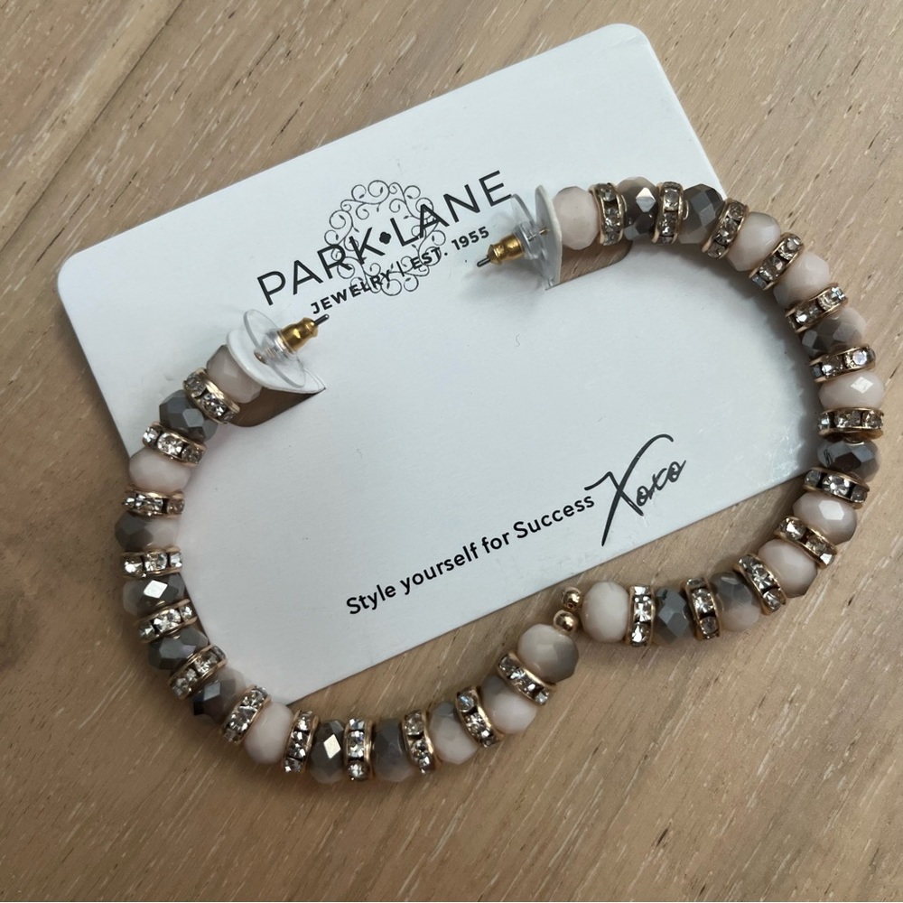 Park Lane Wonderland Earrings Cream Gold Beaded Hoops